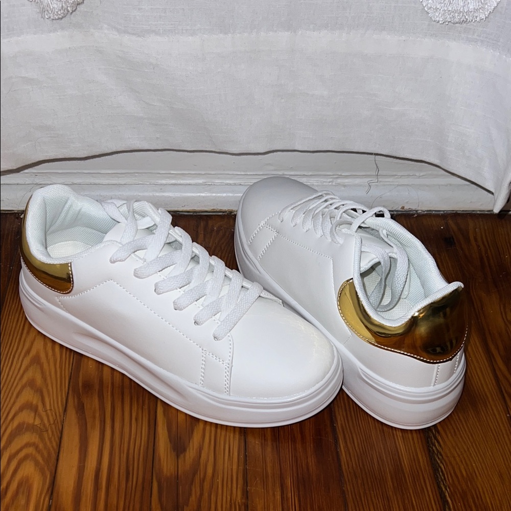 White and Gold Women's Sneakers